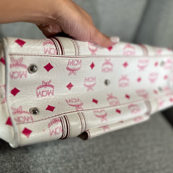 MCM Visetos Handbag in White and Pink - Picture 14 of 16